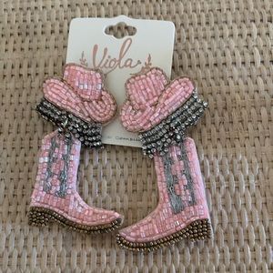 Pink cowboy boot earrings